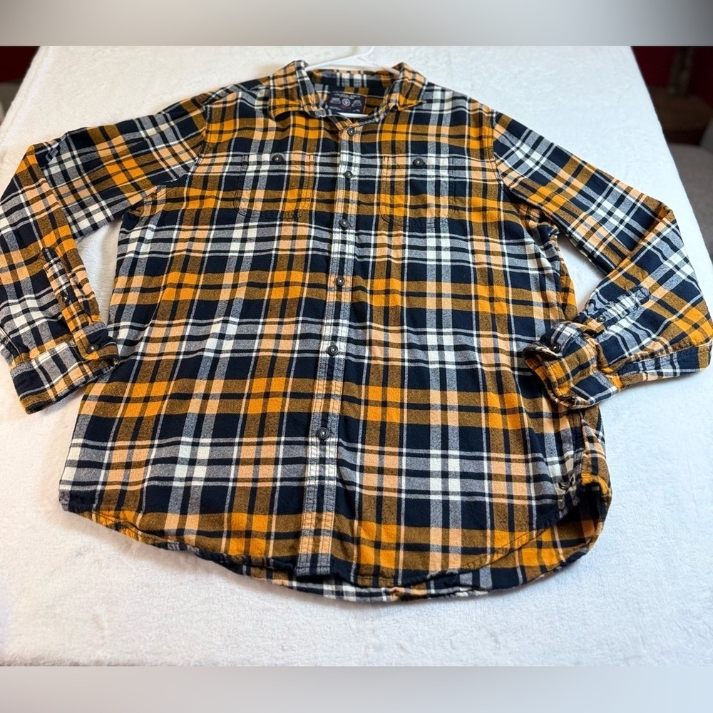 American Eagle Outfitters Orange and Black Plaid Shirt